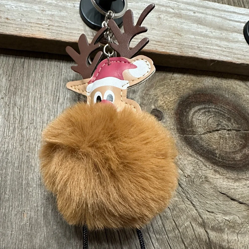 Reindeer Pom Pom Faux Fur Keychain Bag Charm